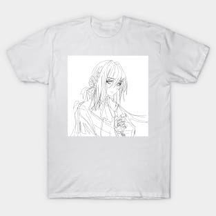 the nostalgic anime woman in ecopop line art wallpaper T-Shirt